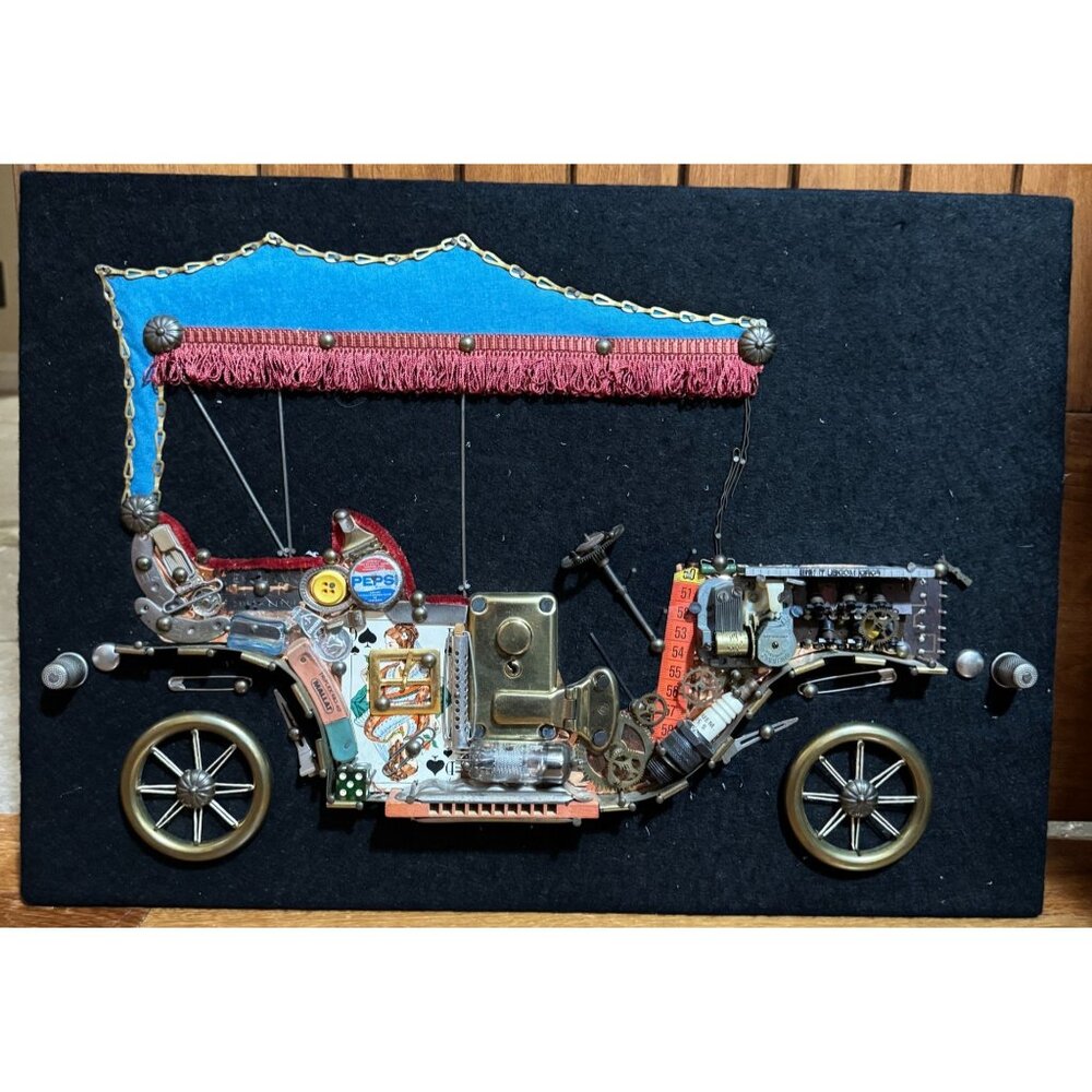 Vintage Upcycled Art Wall Art Model T Car with Working Music box Signed 1987